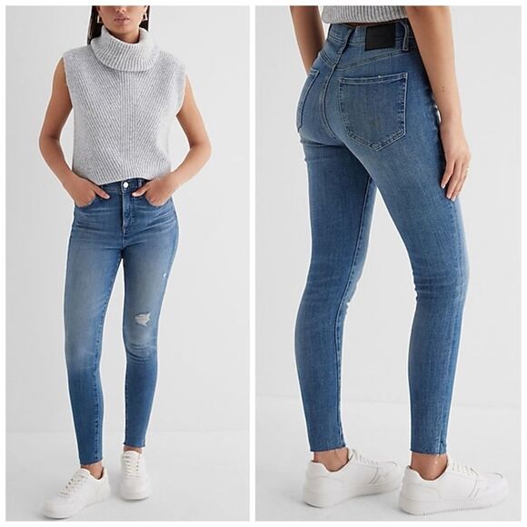 Express Women's High Rise Jeans - Blue - Picture 1 of 16